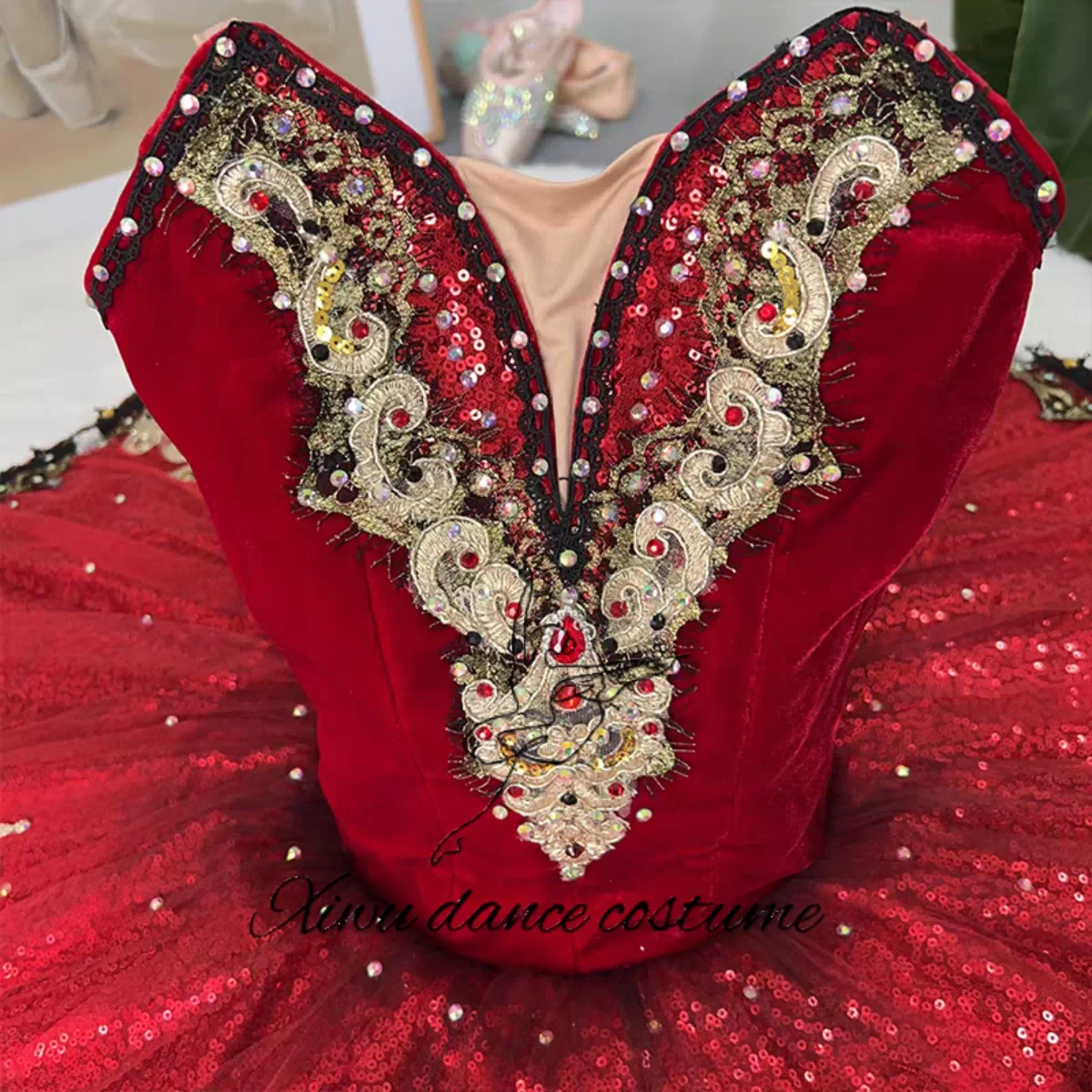 Red Luxury Embroidered Professional Ballet Performance Tutu