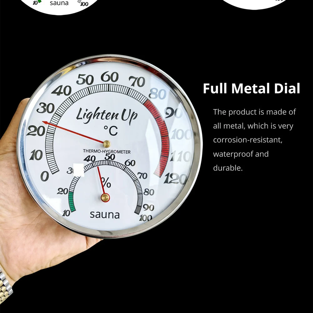 Mechanisches Thermometer-Hygrometer mit Metallgehäuse, keine Batterie erforderlich, Temperatur- und Feuchtigkeitsmesser für Innenräume, Badezimmer, Sauna & Dampfbad – Detail 19