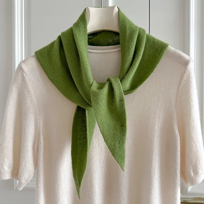 100% 울 니트 삼각 스카프 여성용 고품질 겨울 따뜻한 머리 스카프 숄 다기능 넥커치프