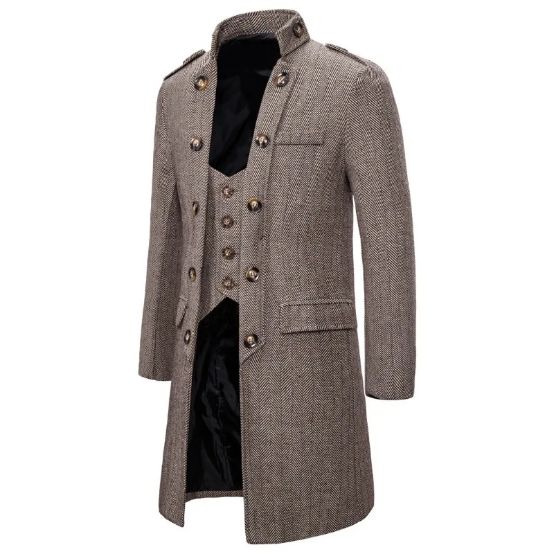 New European size coat medium and long type male fake two-piece herringbone coat trench coat