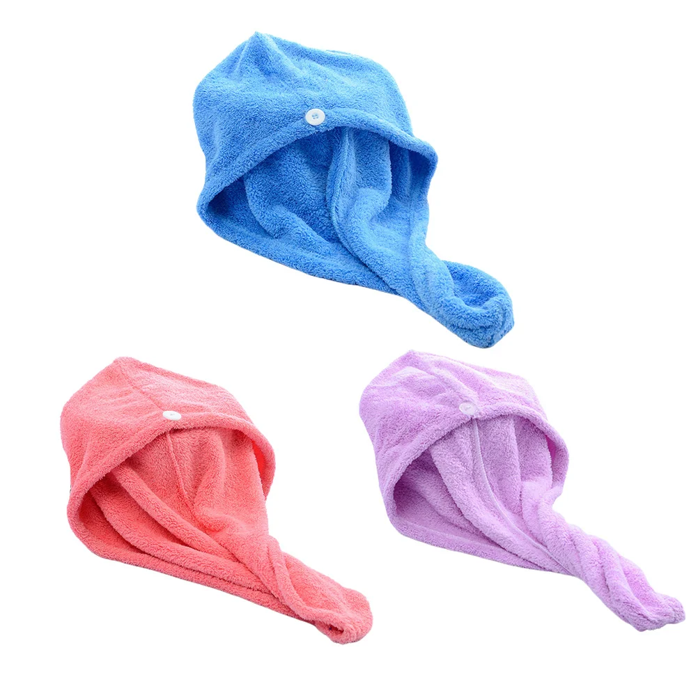 3 قطعة منشفة الشعر التفاف قبعات الشعر الجاف ستوكات امتصاص الماء قبعات الدش قبعات الاستحمام الملونة للنساء الاستخدام اليومي