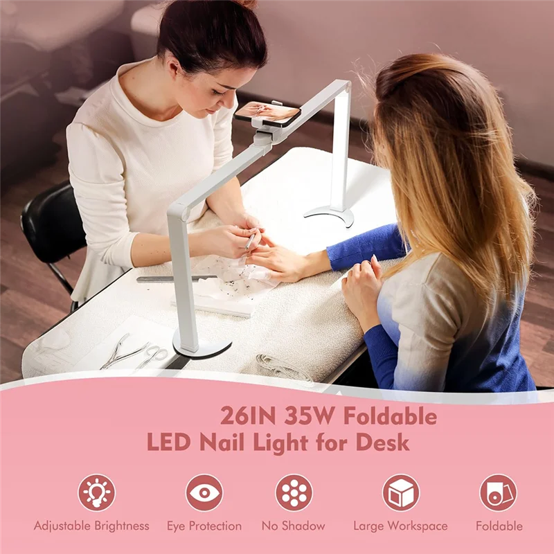 

A27F-Foldable Nail Lamp For Desk,Large Nail Tech Light With Phone Holder,Half Moon Led Light,Eyelash Extensions
