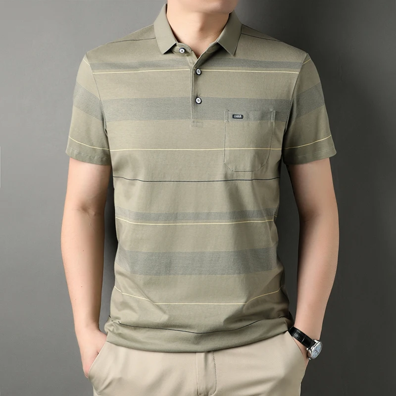 

Cotton Blends Striped Short Sleeve Mens Polo Shirt Pocket Fashion Summer Quality Comfortable Breathable Casual Camisas De Hombre
