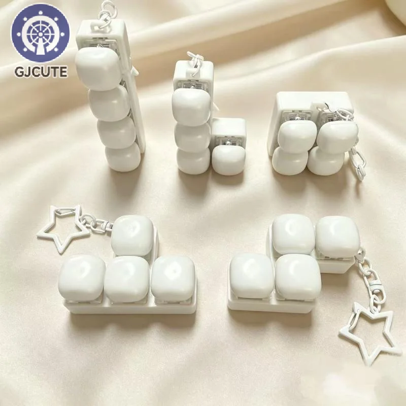 New 3/4/9Keys Fidget Keychain Keys Button DIY Keyboard Clicker Toy Steamed Bread Relief Stress Pinch Toy Adult