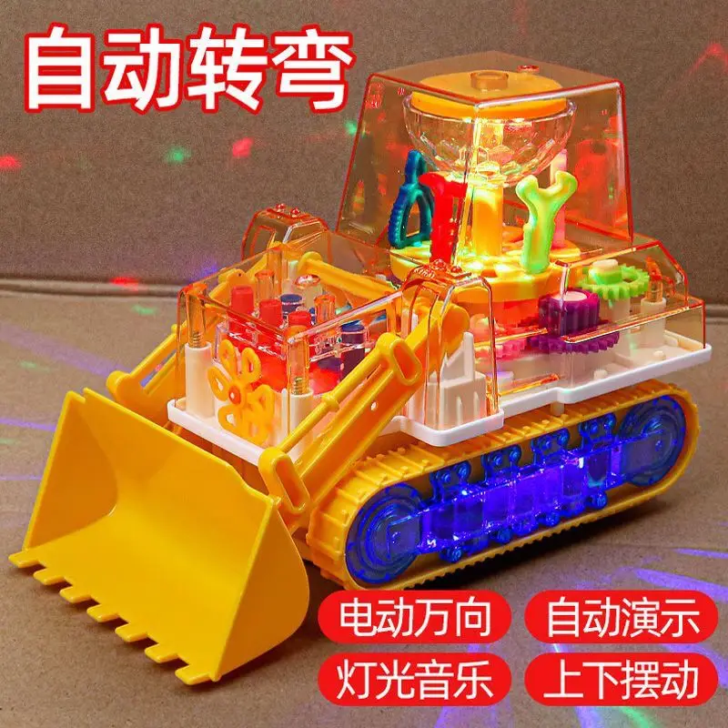 

Kids Electric Transparent Gear Excavator Toy Boy Music Car Universal Engineering Truck