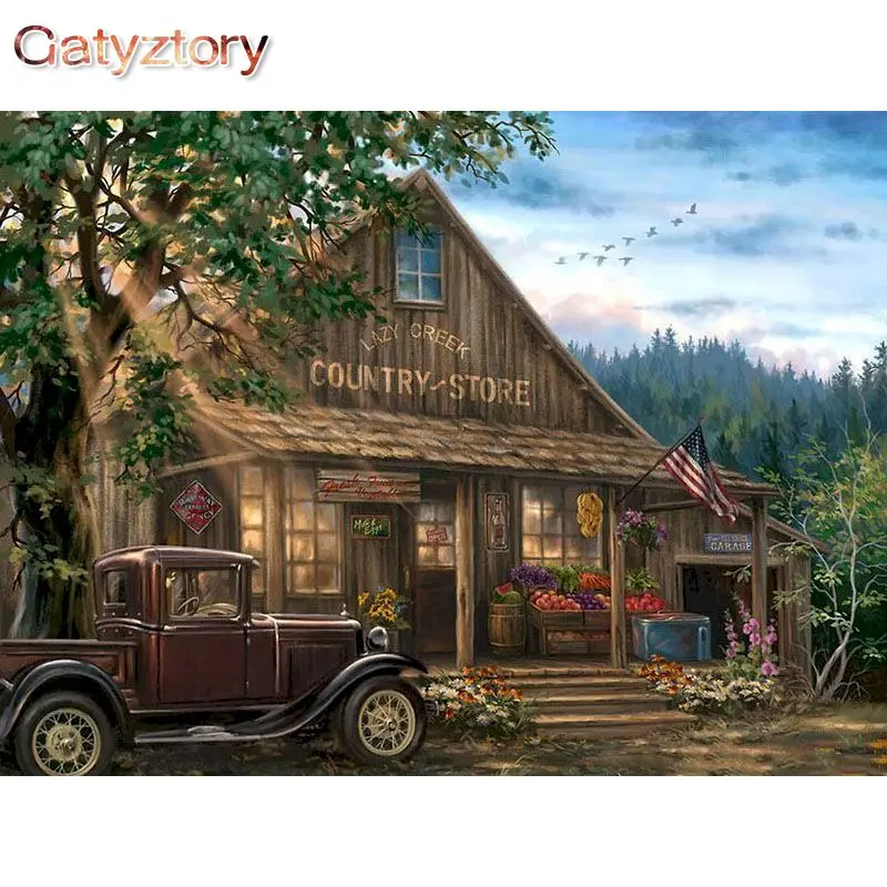 

GATYZTORY 60x75cm Painting By Numbers Handpainted Canvas Painting House Scenery Pictures By Numbers For Adults Home Decor