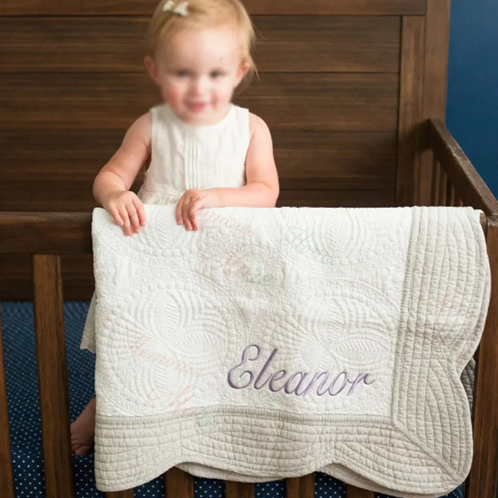 Baby\'s Blanket with Personalized Name New Monogrammed Kid\'s Noon Break Quilt Blanket Custom Newborn Birth Gift Cotton Blankets