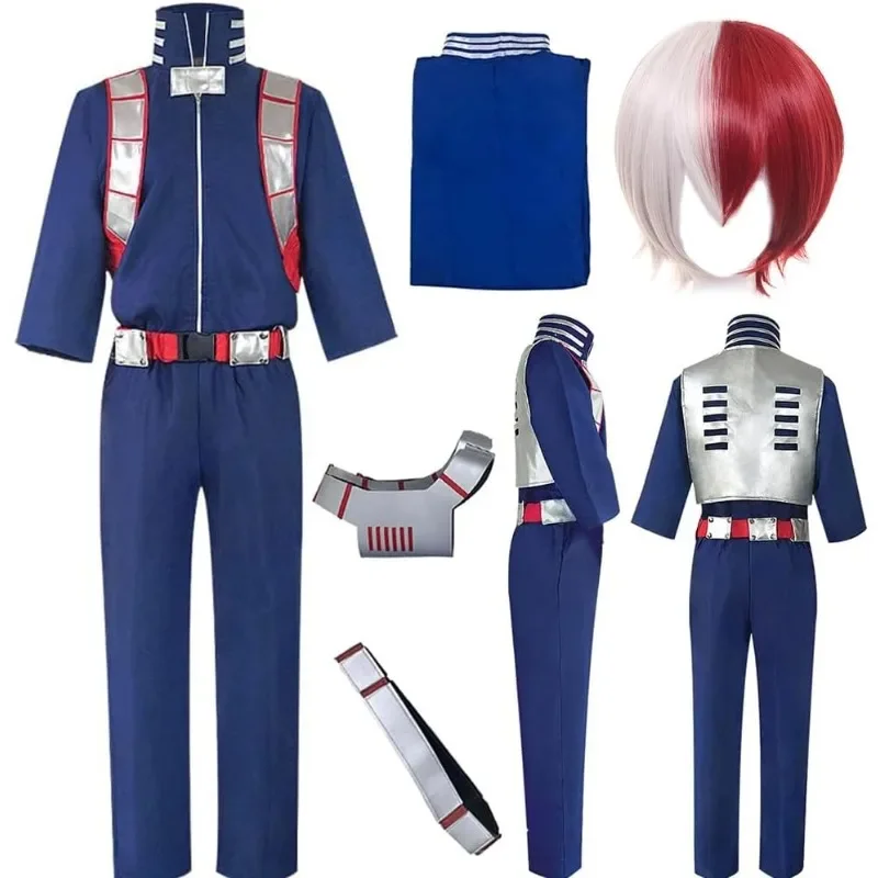 

Синий парик, полный комплект для мужчин, наряд для ролевых игр, Хэллоуин, карнавал, вечеринка, аниме, мой герой, школа, косплей, костюм Тодороки Шото