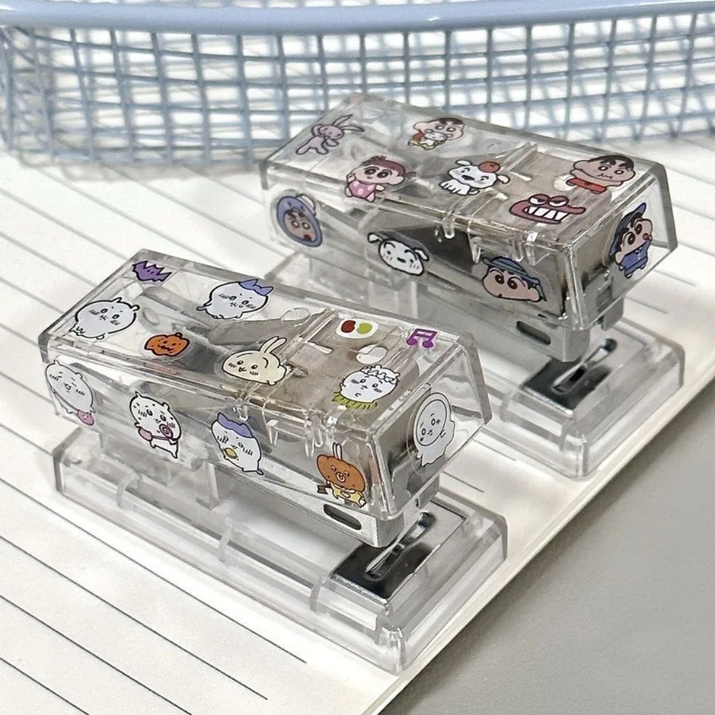 디즈니 크레용 신찬 치이카와 산리오 투명 DIY 스테이플러 학생 미니 휴대용 바인더 오피스 바인딩 용품 스테이플러 선물