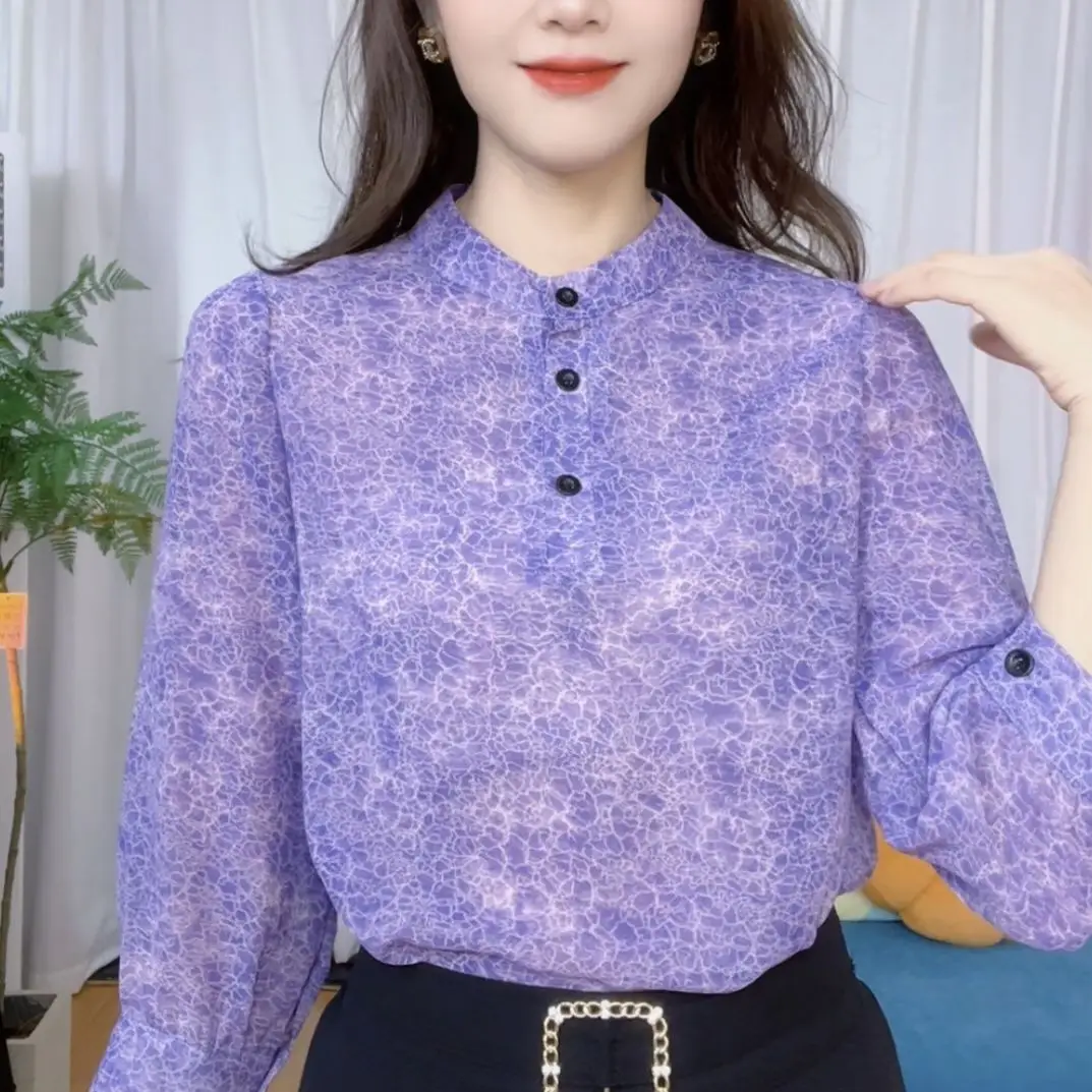 Camicetta floreale in chiffon Camicia estiva da donna con maniche a 3/4 versatile vestibilità ampia e nuovo stile