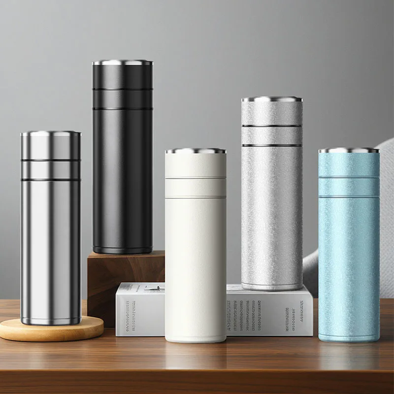

400/500ml High-end Business Stainless Steel Thermal Water Bottle/Theroms/Vacuum Flask with Tea Strainer and Quick-opening Lid