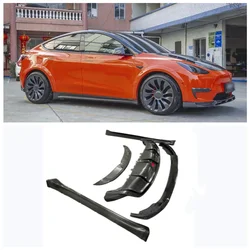 For Tesla Model Y 2020 2021 2022 2023 Real Carbon Fiber Bumper Front Lip Splitters Rear Diffuser Side Skirt Spoiler Body Kit