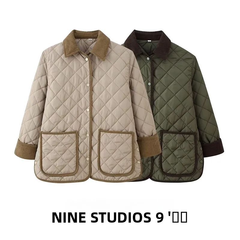 

Повседневная свободная куртка с ромбовидным узором и воротником, хлопковая, женская, весна-осень-зима, удобная, дышащая