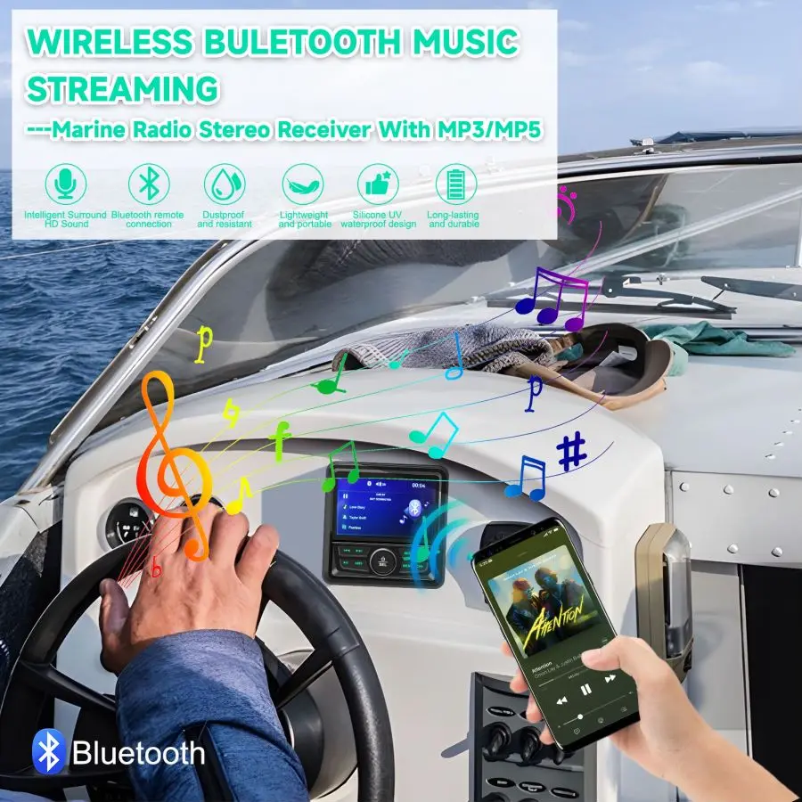 New Waterproof Marine Stereo Radio With Bluetooth Moto Audio Boat Car MP3 Player Auto Sound System FM AM Receiver For SPA UTV AT