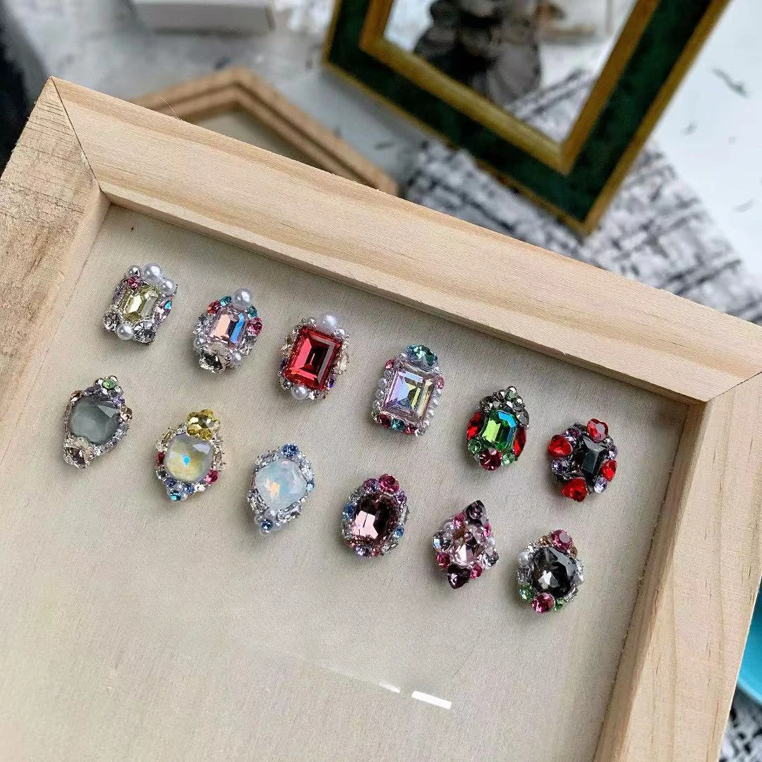 5 Stück hübsche Diamant-Strass-Nageldekoration, Materialpaket, DIY, Gelb, Rosa, Grün, Rot, Glitzer, Nagelkunst-Zubehör, Perle