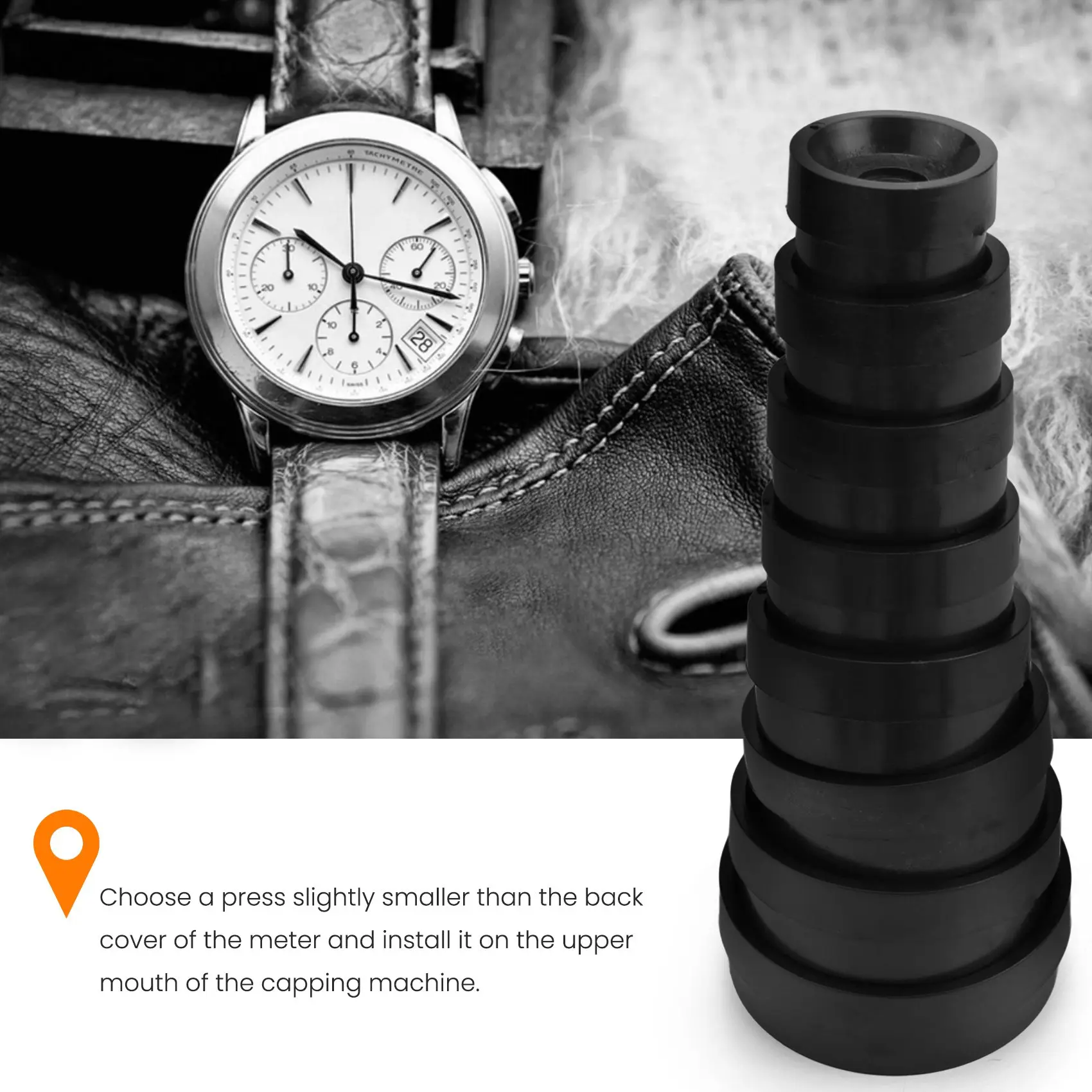 B84B Desktop Watch Case for Press with 18 Dies, Watch Front Back Case Cover Screw for Press for Watchmakers Repair Kit, Metal