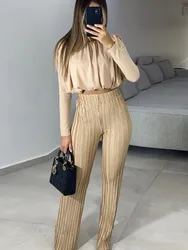 New Women's Pleated Pants Sets Shirt Set Spring Autumn Casual 2 Pieces Sets Long Sleeve Shirt +High Waist Straight Pants Suit