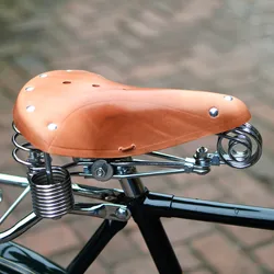 Cow Leather Vintage Multiple Styles Outdoor Cycling Saddle For Retro City Bicycle Road MTB Fixed Gear Bike Cushion