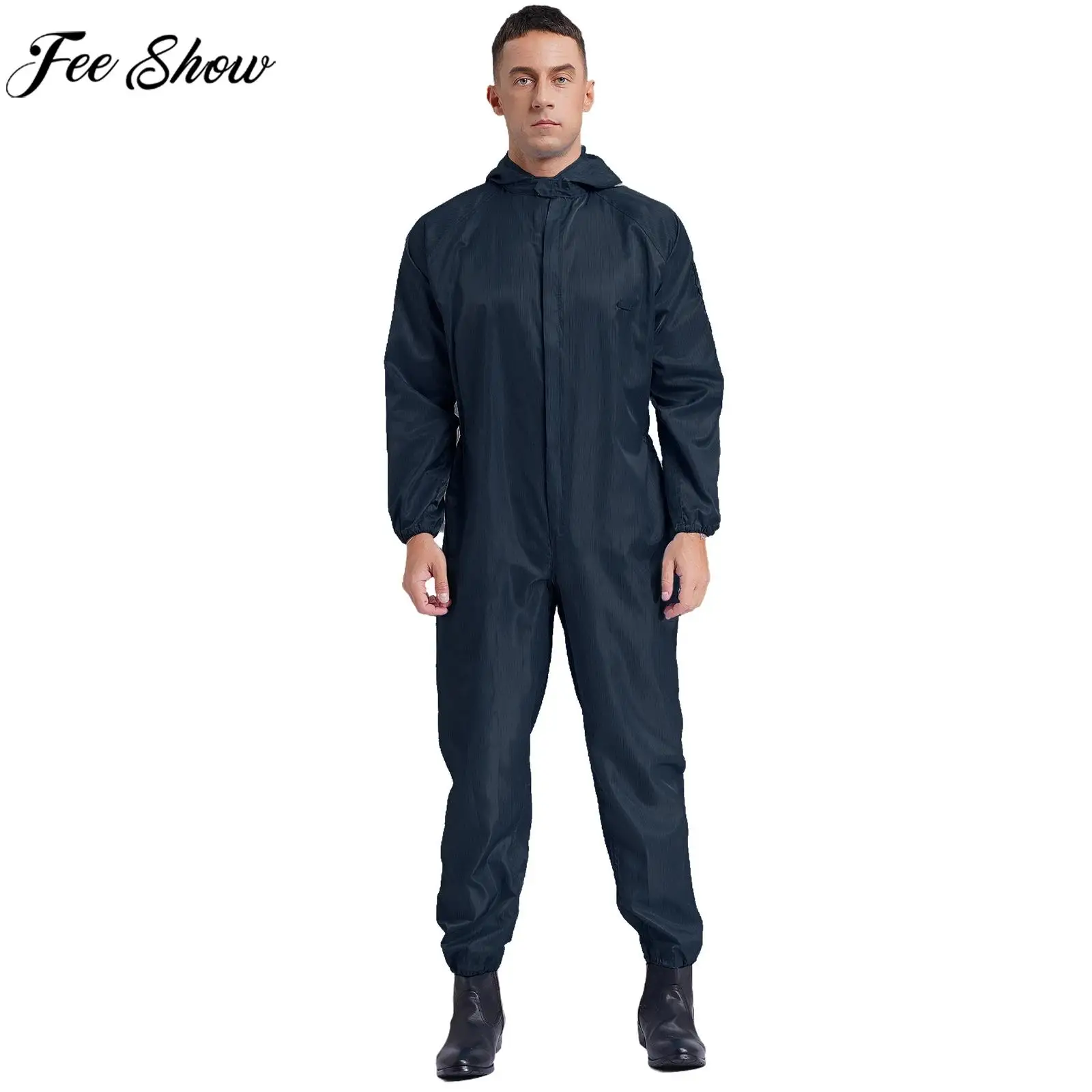 Adult Long Sleeve Anti-Static Dust-proof Hooded Coverall Workshop Uniform Overalls Lab Spray Paint Maintenance Work Jumpsuit