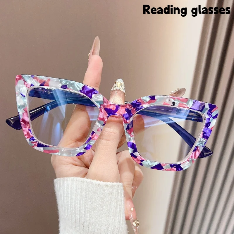 Cat-Eye Large-Frame Patterned Eyeglass Frames for Women, Anti-Blue Light Glasses for Middle-Aged and Elderly People