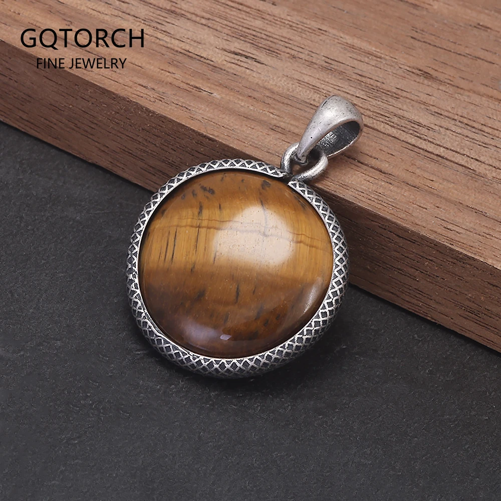 

Подвеска из стерлингового серебра 925 пробы в стиле ретро из натурального камня для мужчин и женщин, круглая форма, тигровый глаз, черный оникс, бирюзовый лабрадорит