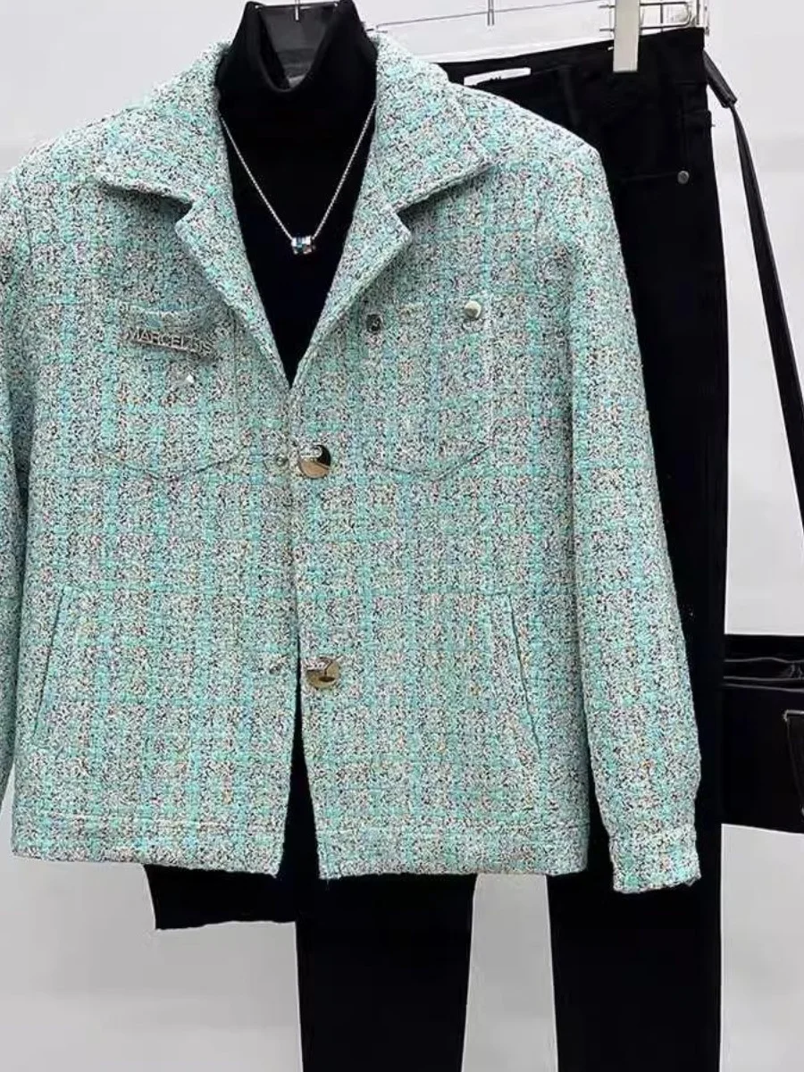 

Мужская вязаная повседневная куртка премиум-класса: новая осенне-зимняя модная модель с отложным воротником, из полиэстера, с длинными рукавами