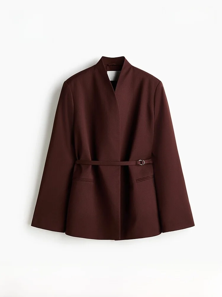 

H&M Новинка лета: женский повседневный костюм свободного кроя с поясом из полиэстера, спандекса и вискозы, как в магазинах