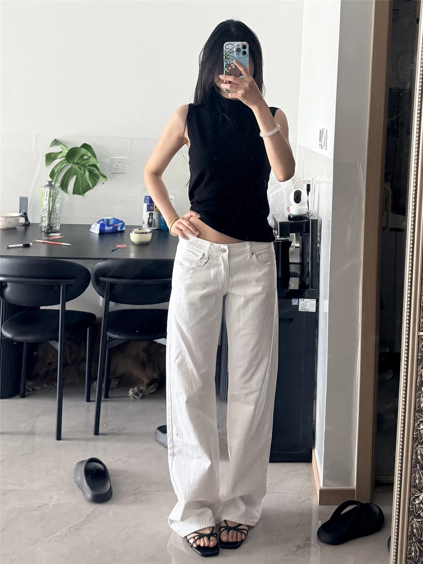 

Extended Length Straight Leg Low Waist Jeans Women Summer Loose Slimming Hot Girl Wide Leg Floor Length Pants Cotton Casual