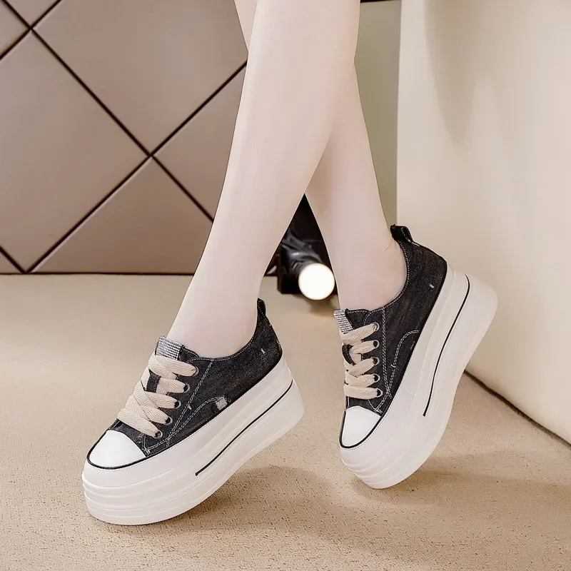 Fujin 6cm Platform Wedge Shoes for Women Sneakers Denim Canvas Cloth Spring Summer Autumn Female Casual Shoes Zapatos De Mujer