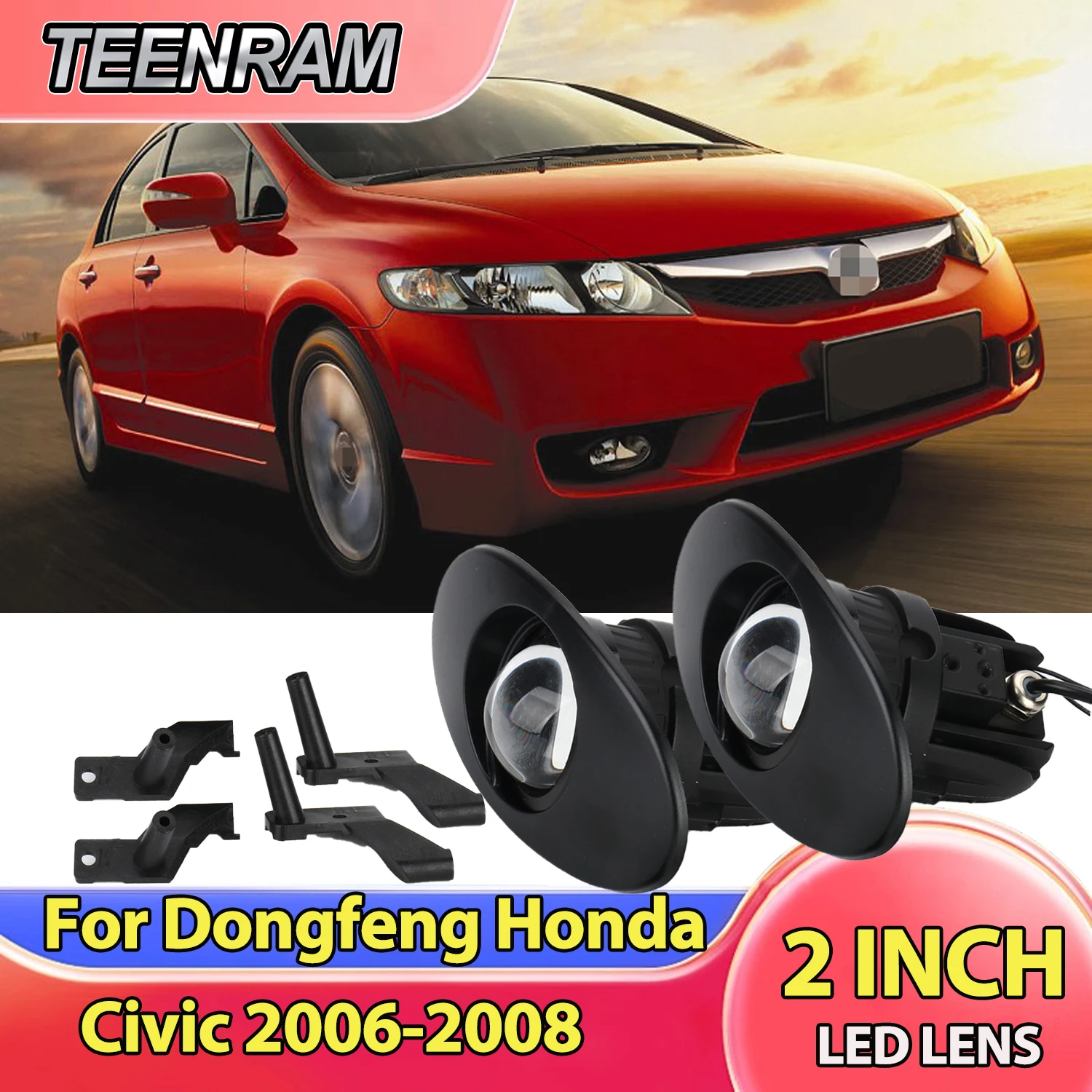2Inch Bi LED Projector Lens Fog Lights With Brackets LED Driving Lamps for Dongfeng Honda Civic 2006 2007 2008 Lens Fog Lamp