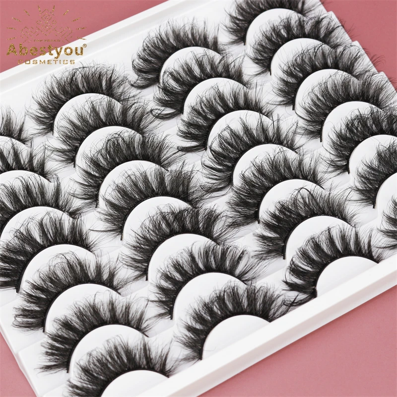 Abestyou 14pairs 5d Fluffy Wispy Mink Eye Lashes Natural Long Messy Thick 9-15mm Extensao De Cilios Faux Cils Yeux De Biche