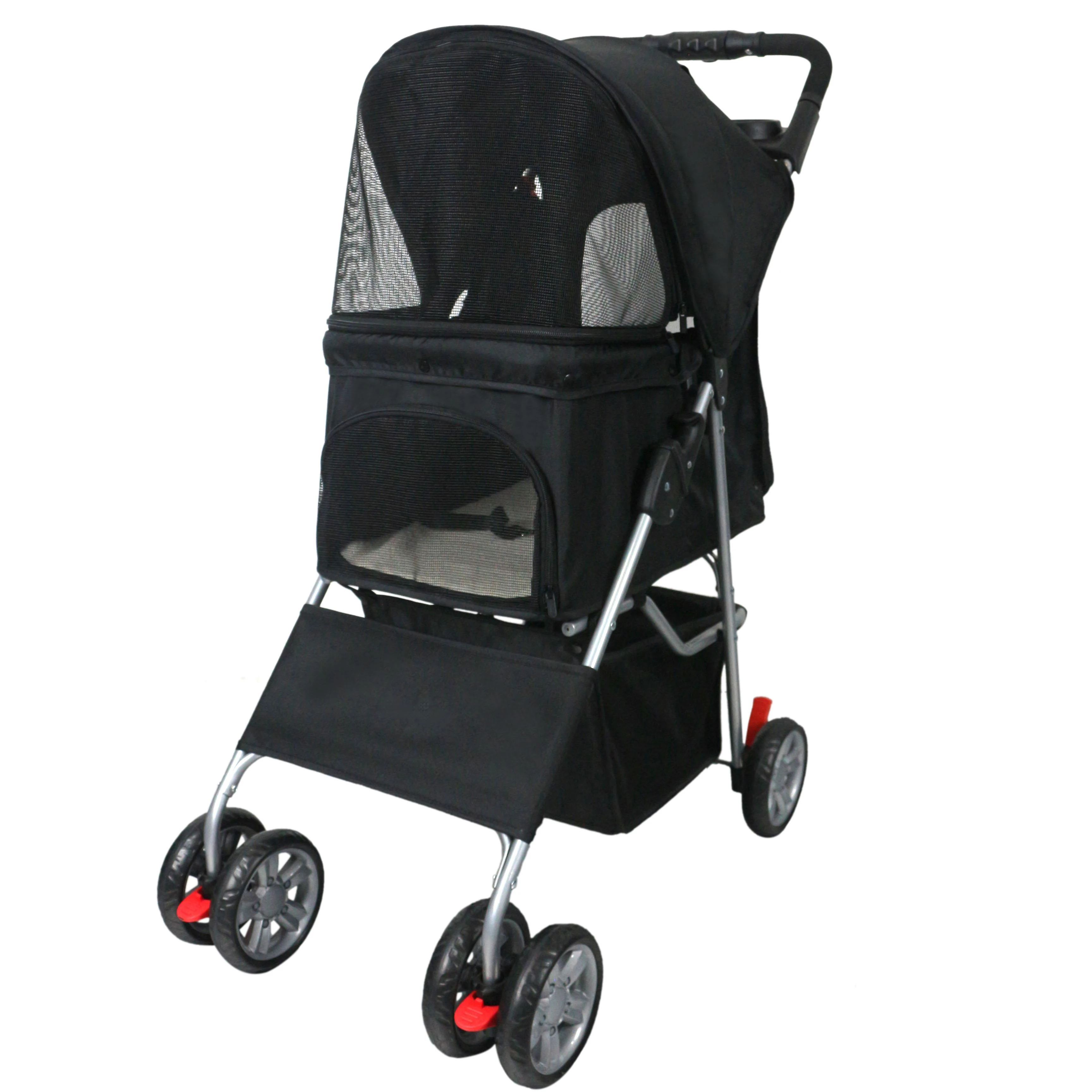 Adjustable & Foldable 4-Wheel Multifunction Pet Carrier Stroller with Anti-Extrusion Structure