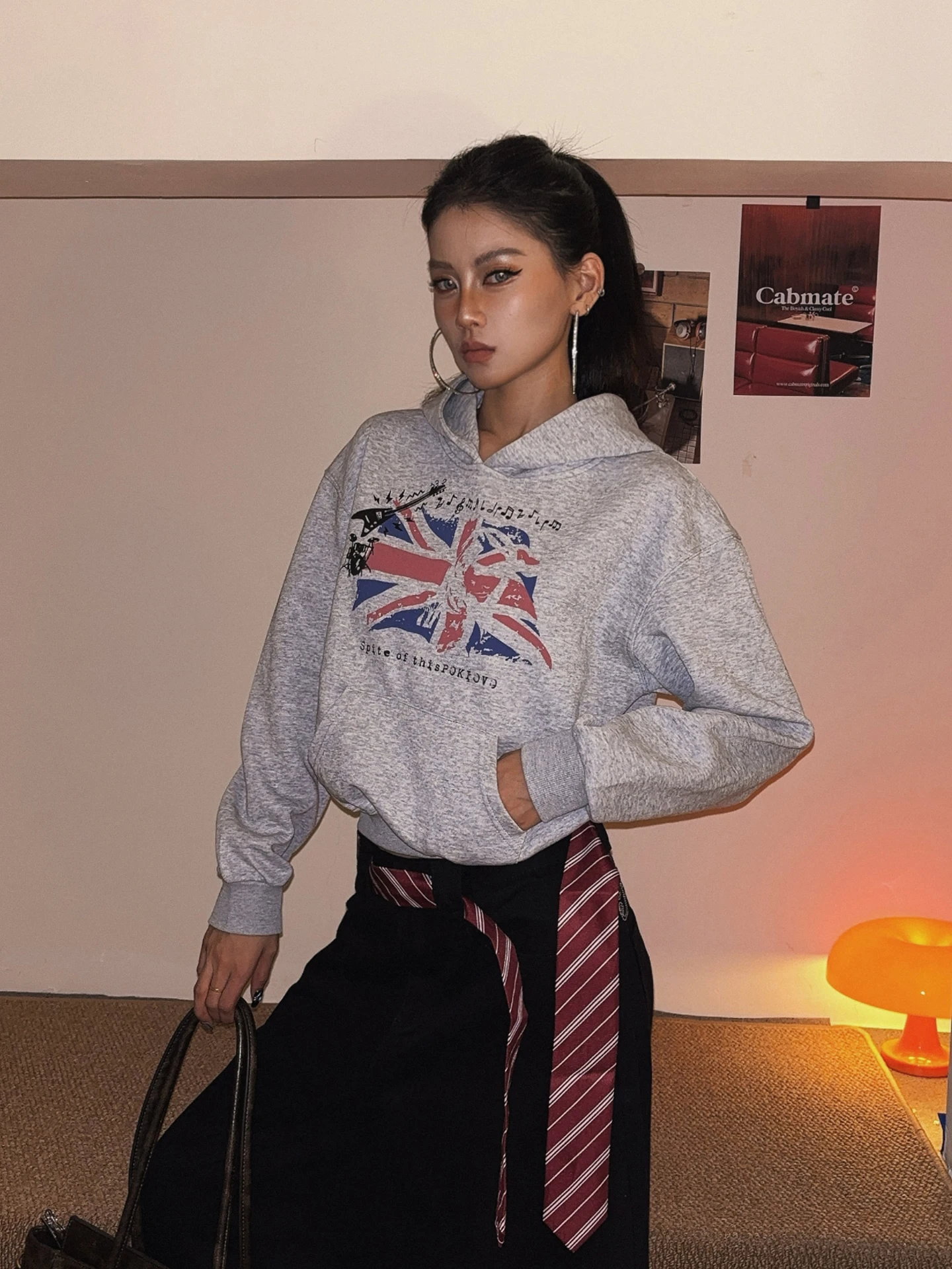 

DoubleD American Retro Print Hoodie ort Women's Loose Casual Versatile Top Cotton Polyester Street Sle Long Sve