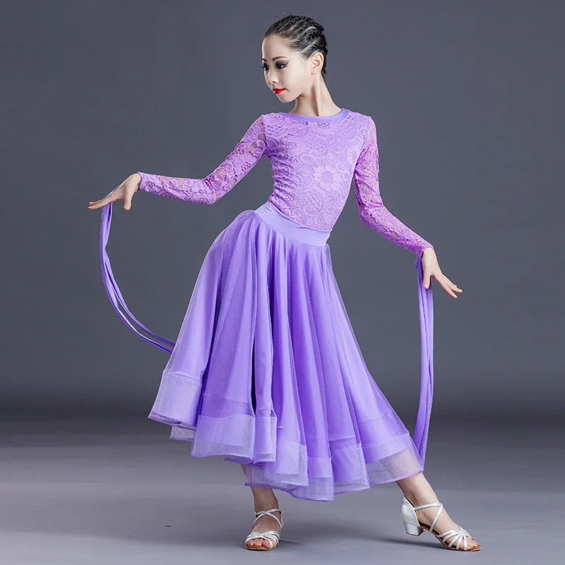 Anzug Walzer Rumba Modern Dance Kleidung Neue Ballroom Dance Wettbewerb Kleid Für Mädchen Langarm Spitze Tops Röcke