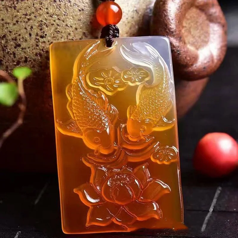 Natural Agate Jade Chalcedony Pisces Pendant for Men and Women Every Year