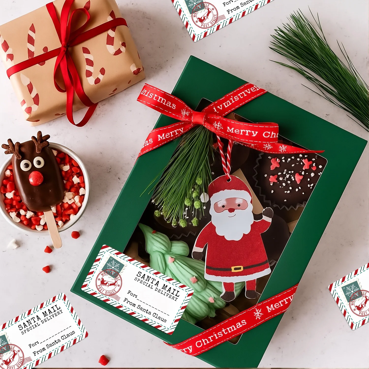 12/24/48 قطعة عيد الميلاد سانتا كلوز هدية ملصق زينة عيد الميلاد ملصق 2025 عيد الميلاد عطلة سانتا مول ندفة الثلج السنة الجديدة هدية 2026