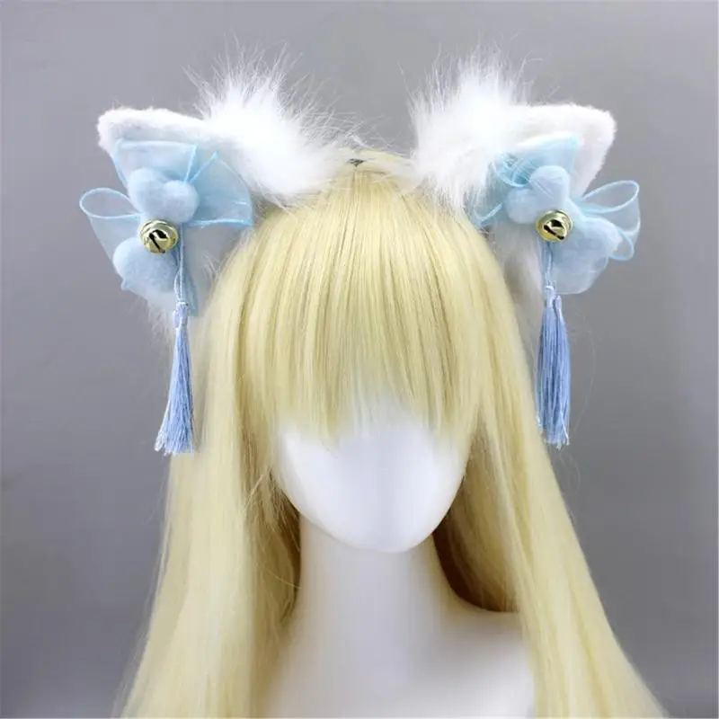 A52E Anime Cosplay Requisiten Katzen Ohren und Schwanz Set Plüsch Pelzigen Ohren Hairhoop mit Schwanz – Detail 10
