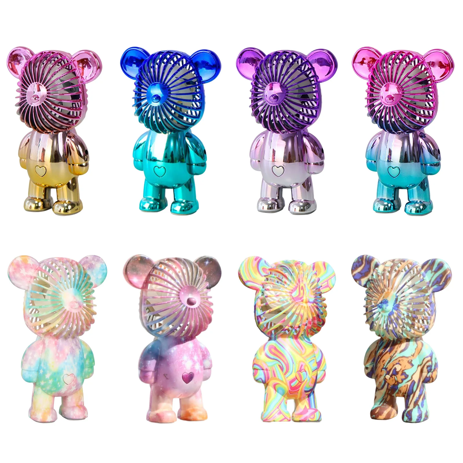 Graffiti Bear Electric Fan USB Rechargeable Air Cooler Electroplating Gradient 3-speed for Camping Outdoor Travel