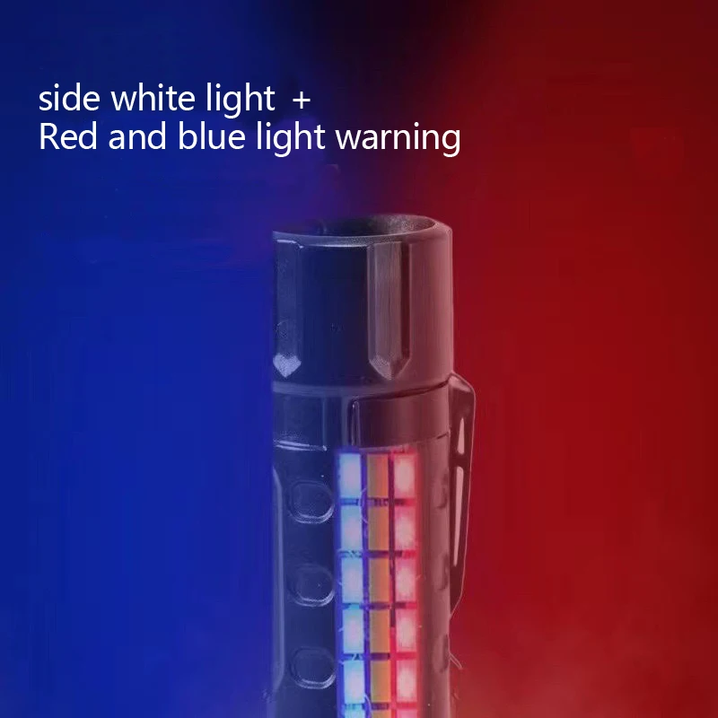 Laser telescopic zoom Rechargeable LED strong light flashlight home outdoor red and blue warning COB side light