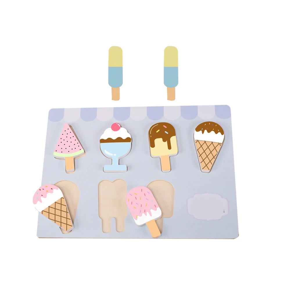 Ice Cream Puzzle Play Toy Shop Preschool Toys Wooden Kid Learning Color Recognition Kids Puzzles Pretend Child Children