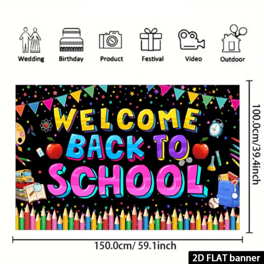 Welcome Back to School Banner First Day Classroom Decor Pencil Apple Theme Hanging Sign for School Party Home Decoration