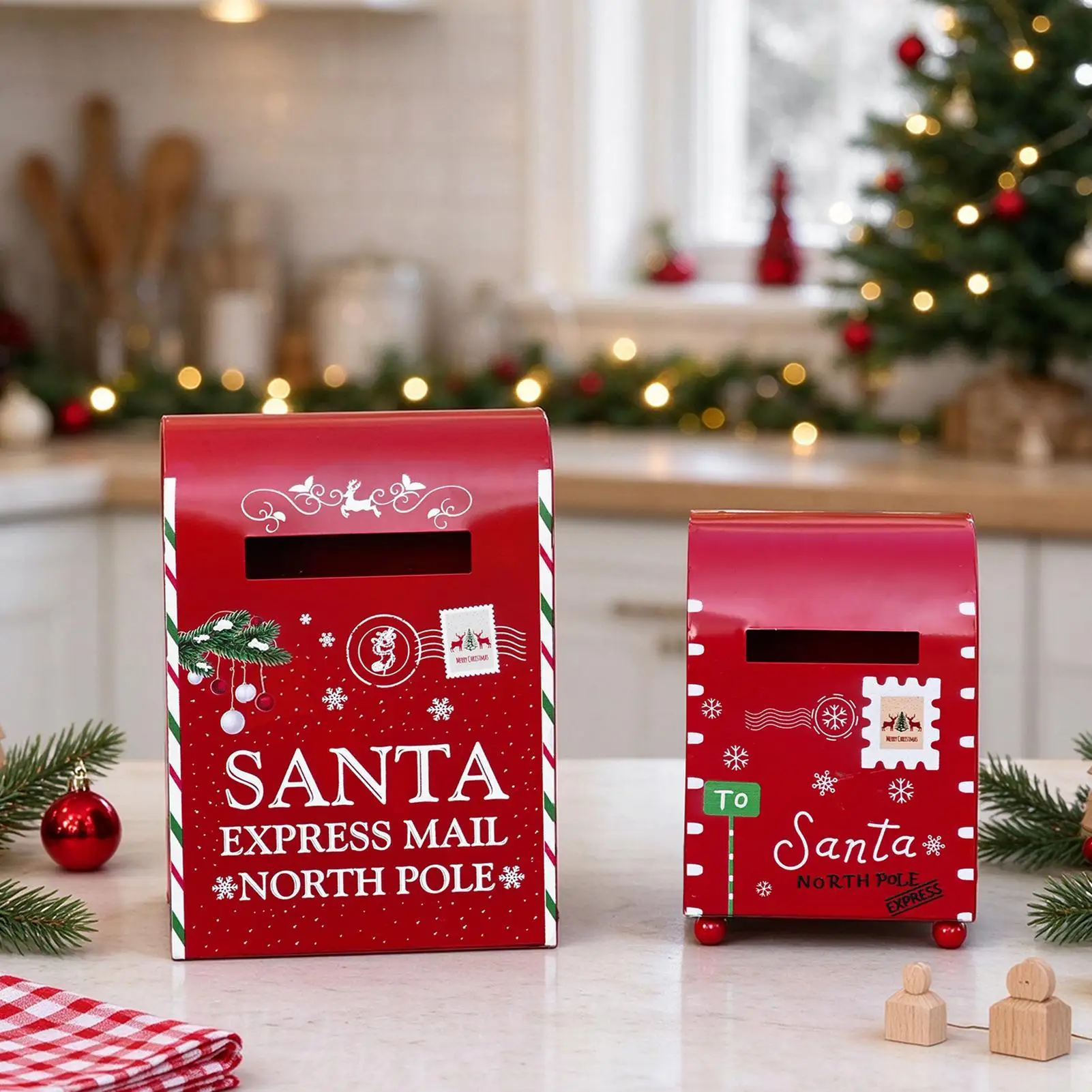  Christmas Red Small Mailbox Ornaments Mail Storage Box Tabletop Craft Outdoor Decor Garden Organizer Courtyard Farmhouse Gift