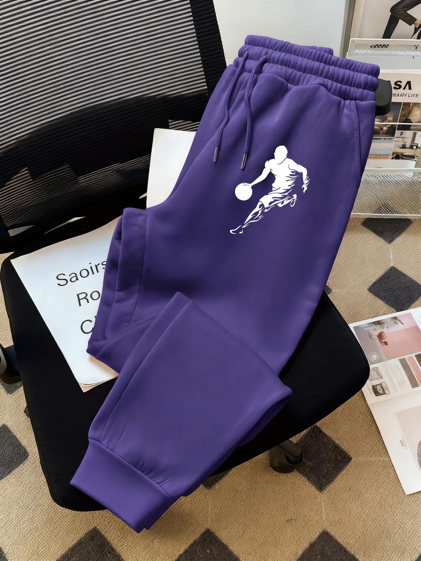 

He Is Currently Playing Basketball Print Men Joggers Pant Fashion Autumn Sweatpants Pocket Warm Trousers Street Soft Man'S Pants