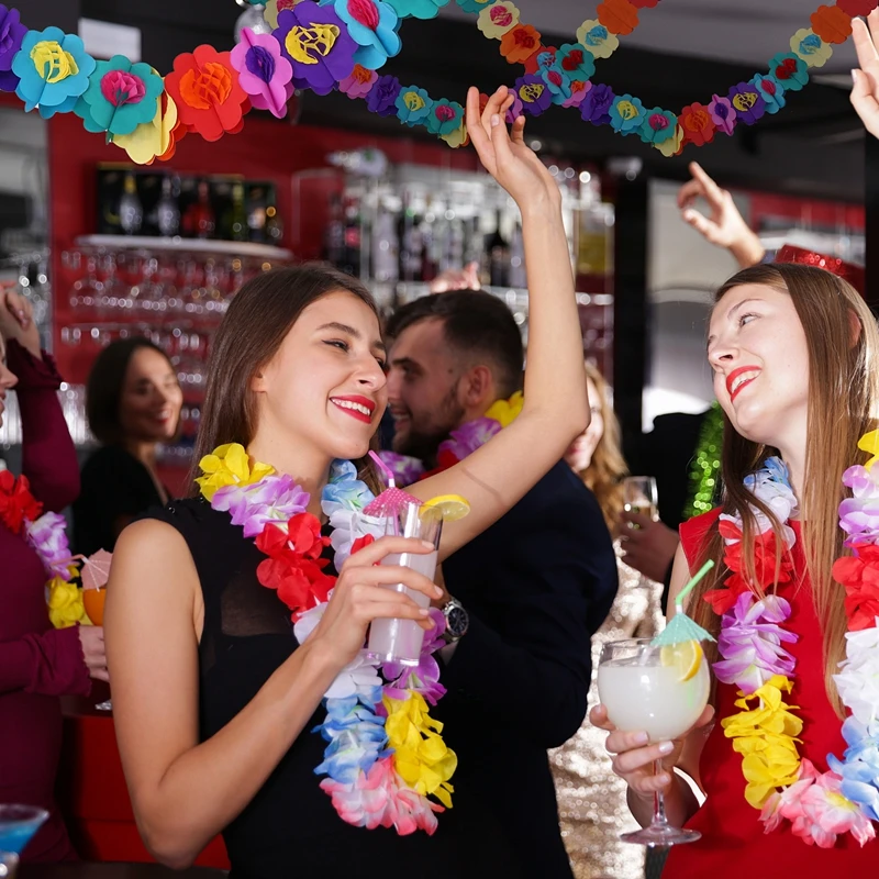 Paper Garland Decorations, Mexican Banner Hibiscus Garland Flower Banner Tropical Paper Flowers Luau Party Decorations