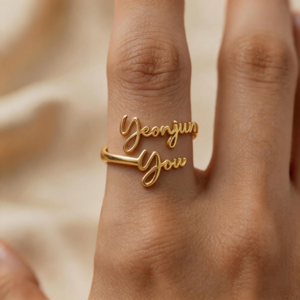 Custom Cursive Couple Name Ring Personalized Script Name Rings For Women Double Nameplate Ring Romantic Jewelry Wedding Gifts