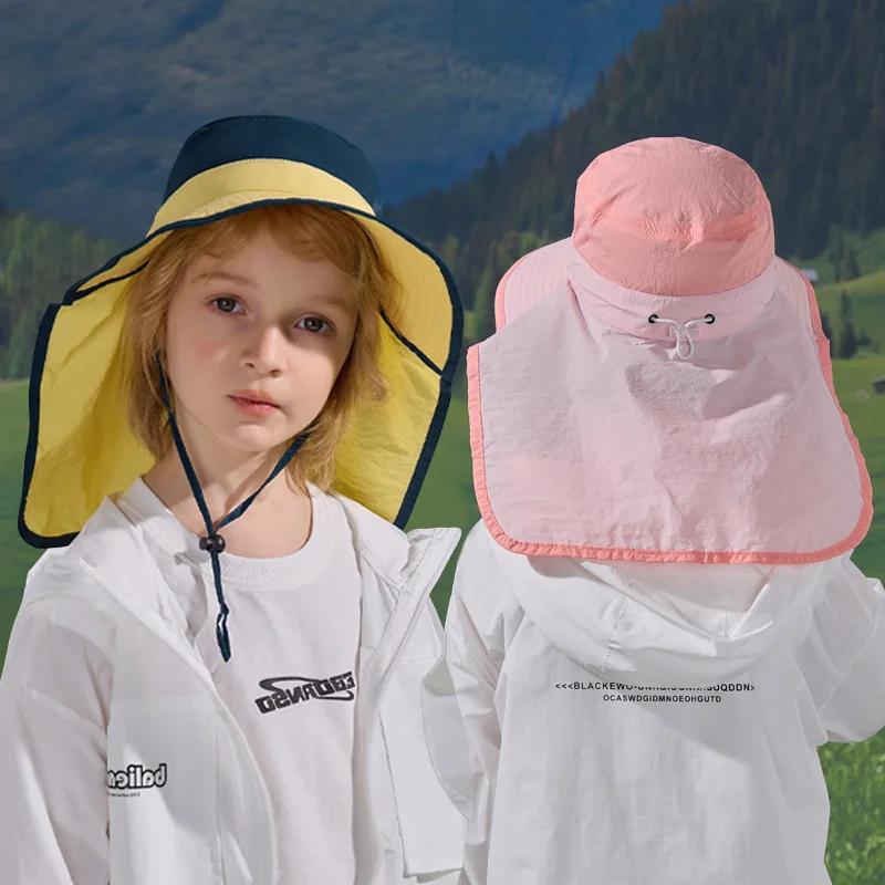 

Children Summer Hat Sun Protection Neck Kids Bucket Hats Adjustable Children Cap Outdoor Beach Kids Panama Accessories 50-54cm