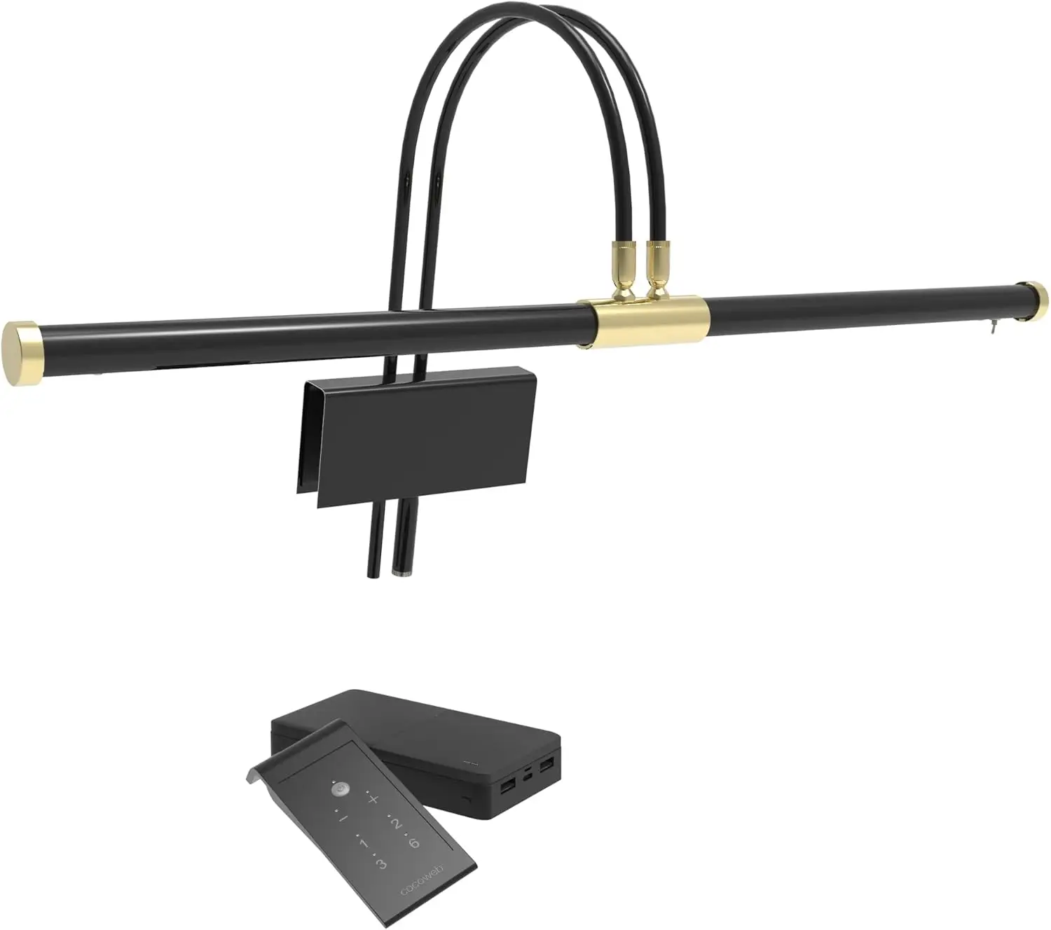 Grand Piano Lamp, LED, Adjustable, Quality Lighting in Black with Brass Accents, with Rechargeable Battery Pack - GP