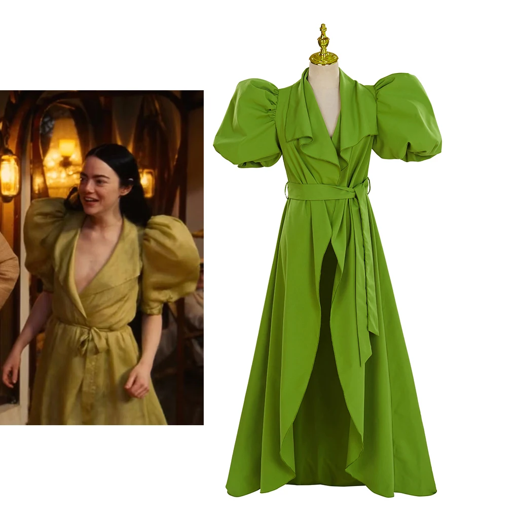 

Bella Baxter Cosplay Green Dress Women Victorian Gothic Lantern Sleeve Cardigan Slit Gown Halloween Carnival Party Disguise Suit