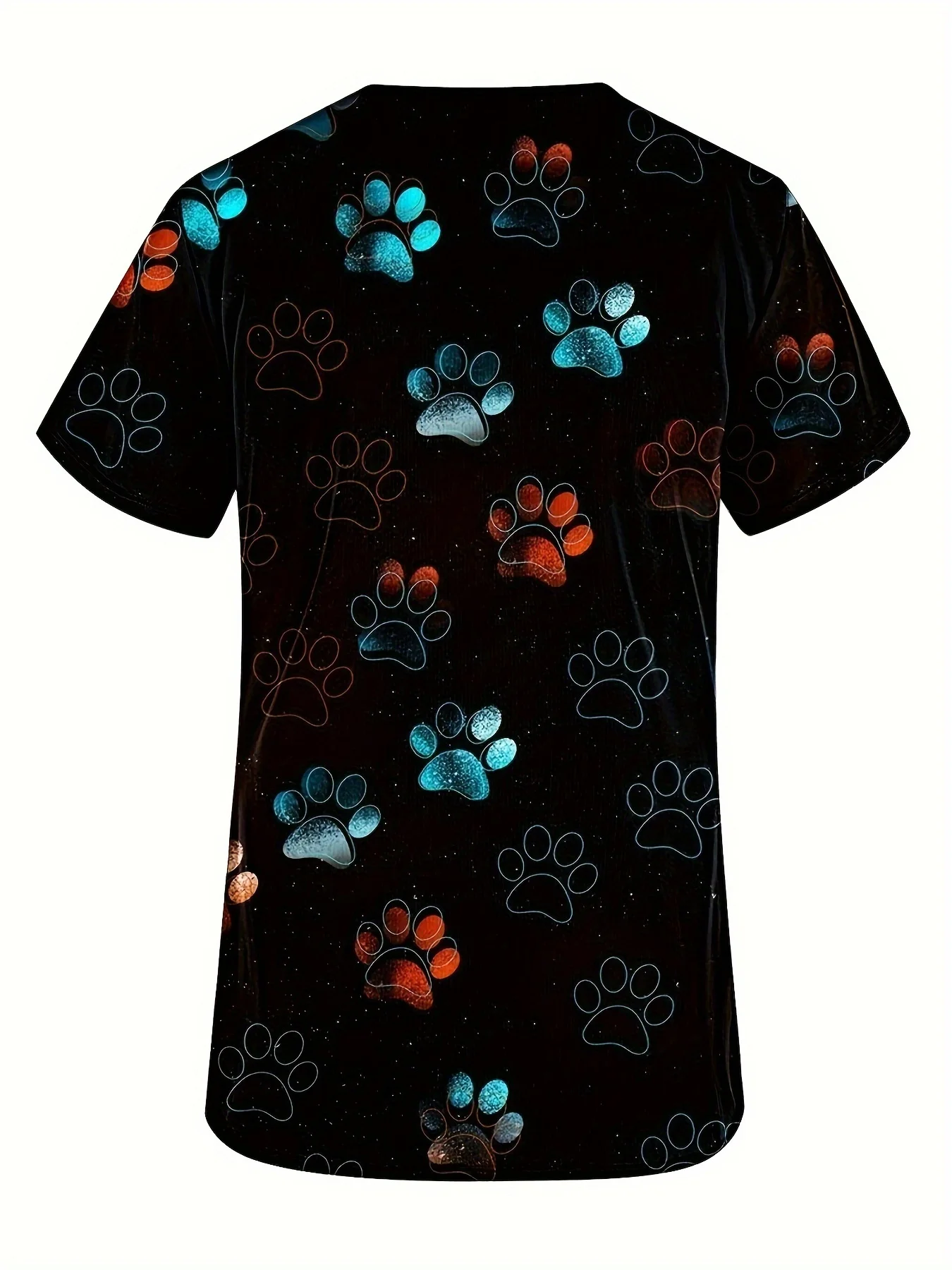 Haut d'uniforme d'infirmière décontracté à manches courtes et col en v pour femmes, chemise de travail à imprimé floral et cochon de dessin animé mignon avec poches pour les travailleurs