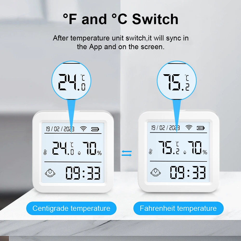 Sensor inteligente de temperatura y humedad con WiFi, Monitor remoto con retroiluminación, pantalla LCD, compatible con asistente de Google y Alexa, Tuya